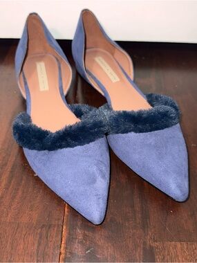 Charles & Keith D’Orsay Flats Blue With Fuzzy Top Women’s Size 36